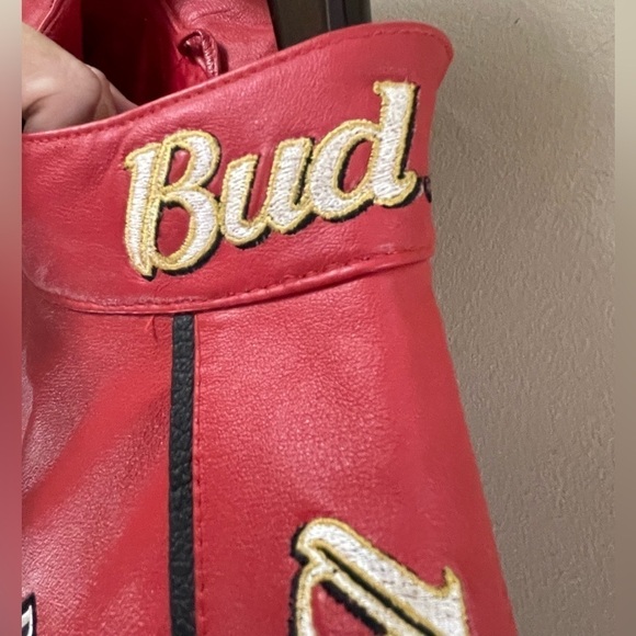 VTG CHASE × DALE JR Size 2XL Leather Red Nascar Bomber Jacket Insulated Race - Picture 11 of 16